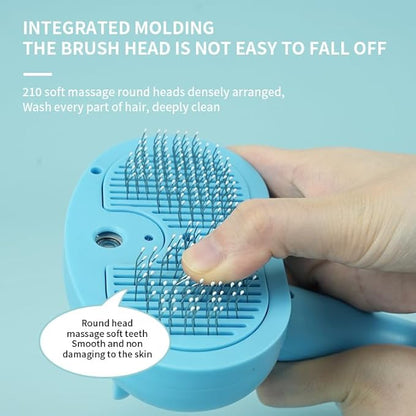 Cat Dog Grooming Brush 5-in-1 Pet Grooming Spray Brush Comb for Massaging and Cleaning Shedding Pet Hair, 1-Touch Release Button for Long/Short Hair Pets (Pink)
