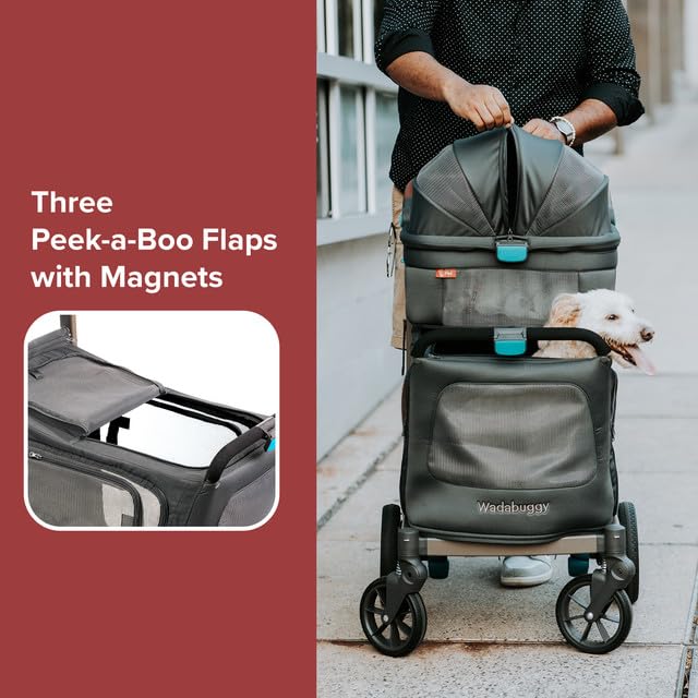 Pet Two Foldable Cart - Adjustable &amp; Portable Pet Stroller with Caddy, Foam Filled Rubber Wheels, Storage - Carriage for Small &amp; Medium Dogs, Cats Under 75 lbs