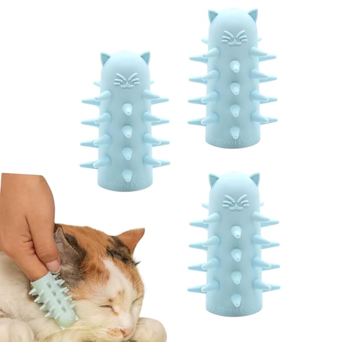 Furr&amp;Purr Cat Brush, Scratcher, and Massager - Indoor Cat Calming Care with Face Scratcher, Finger Brush (3-Pack, Made in USA)