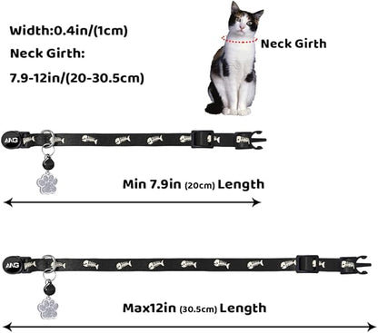 Personalized Breakaway Cat Collars Glow-in-The-Dark with ID Tag, Bell - Safety Quick - Release, Customizable for Female Male Kittens &amp; Cats (Black)