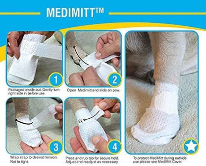 Medimitt Paw Bandages for Dogs, Cats and Pets – Stretchy Medical Booties, First Aid for Paws – Non Slip, Non Adhesive, Breathable, Disposable, Washable, Adjustable Strap, Value Pack (X-Small 12-Pack)