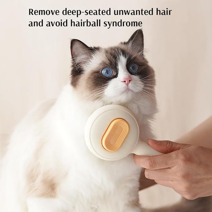 Pet Grooming Brush for Cats &amp; Dogs –Cat Brushes for Indoor Cats, Cat Grooming Supplies –With Massage Function for Short &amp; Long Hair, Removes Loose Fur &amp; Undercoat – Self-Cleaning Slicker Brush (Beige)