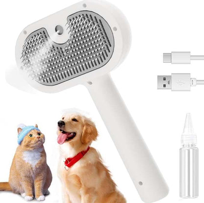 Pet Steam Brush for Dog &amp; Cat – 3-in-1 Spray Hair Removal Comb – Steam Brush for Shedding &amp; Grooming – Water for Long &amp; Short Haired Pets – Spritz Defur Comb (White)