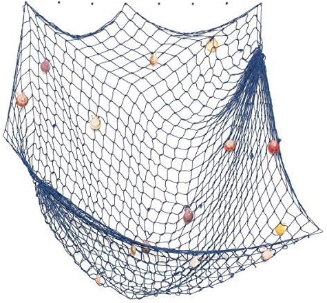 Nature Fish Net Wall Decoration with Shells, Ocean Themed Wall Hangings Fishing Net Party Decor for Pirate Party,Wedding,Photographing Decoration (Fishnet-2pack-Beige &amp; Blue)