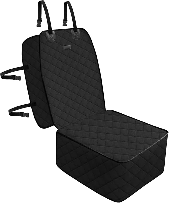 Dog Car Front Seat Cover with Side Flaps &amp; Buckle Straps for Pet, 100% Waterproof 600D Oxford Single Seat Protector Heavy Duty Quilted Scratch Proof, Universal Size for SUV Truck, Black