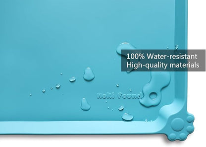Hoki Found Silicone Pet Food Mats Tray - Non Slip Cat &amp; Dog Bowl Mats - Waterproof &amp; Pet-Friendly for Carpet - Glacier