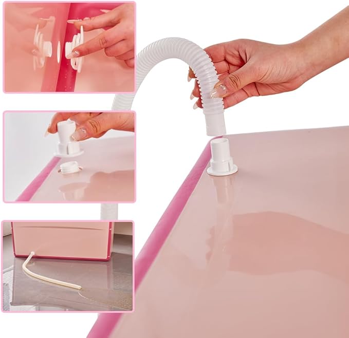 Portable Dog Bathtub for Large Dogs - 48.4Gal Foldable Pet Wash Station with Drain Plug, Insulated &amp; Non-Slip Design for Indoor/Outdoor Bathing, Grooming, Camping（Pink）