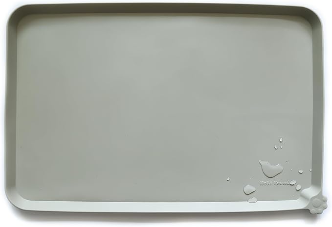 Hoki Found X-Large Silicone Pet Feeding Mats - Non Slip, Waterproof Dog &amp; Cat Food Mats - Placemats for Carpet - Cream Green