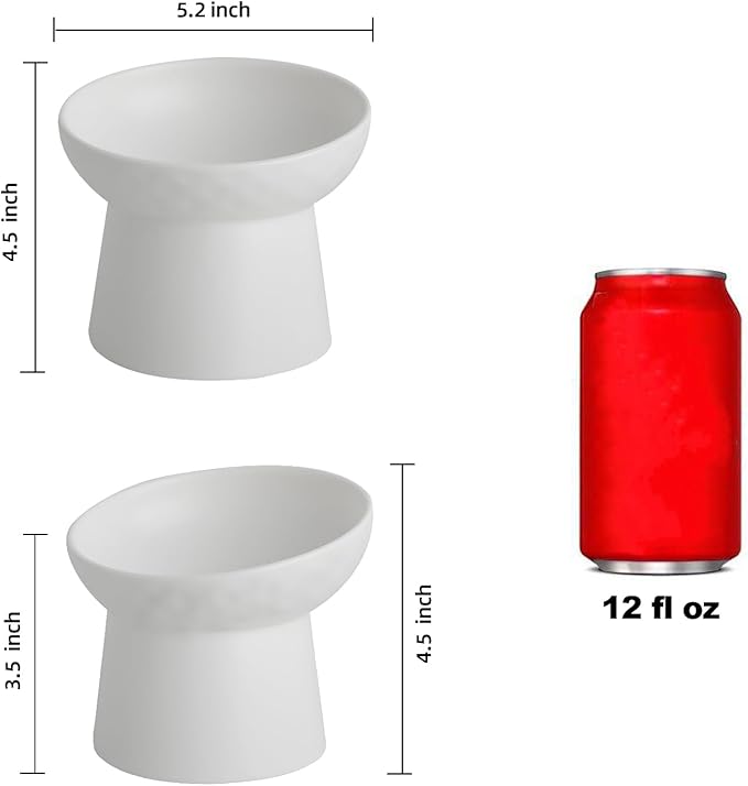 4 Pcs Small Ceramic Raised Cat Bowls, Tilted Elevated Food or Water Bowls, Stress Free, Backflow Prevention, Dishwasher and Microwave Safe, Lead &amp; Cadmium Free(4pc White)