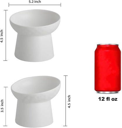 4 Pcs Small Ceramic Raised Cat Bowls, Tilted Elevated Food or Water Bowls, Stress Free, Backflow Prevention, Dishwasher and Microwave Safe, Lead &amp; Cadmium Free(4pc White)