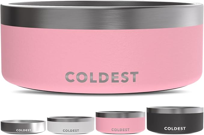 Coldest Dog Bowl - Anti Rust Metal, Non Slip, 3 Layers Insulated Stainless Steel Dog Bowls - Spill Proof &amp; Heavy Duty - Water Bowl for Dogs, Cats &amp; Pets, Dish Washer Safe (64 oz,Cotton Candy Pink)