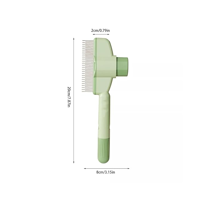 Pet Hair Removal Comb, Flea Brush with Release Button for Cat Dog, De-Shedding Cat/Dog Hair Comb, With Long &amp; Short Stainless Steel Metal Teeth for Shedding(Green)