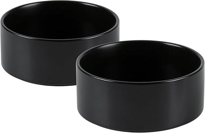 Ceramic 5.1inch Set of 2 Dog and Cat Bowls, Food and Water Feeder for Small Breed Dogs, Kitty, Cats, 2pcs Dog &amp; Cat Dishes(2 Bowls, Black)