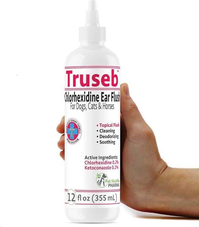 All Natural Ear Flush for Dogs &amp; Cats, Ketoconazole &amp; Chlorhexidine Ear and Vet-Strength Ear wash with a Light Scent (USA) (Ketoconazole &amp; Chlorhexidine Ear Flush, 12 oz)