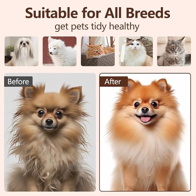 L&amp;W BROS. Steam Grooming Brush for Shedding and Detangling – Self-Cleaning Steamy Pet Brush with Mist Spray for Long-Haired Cats and Small Dogs (White)