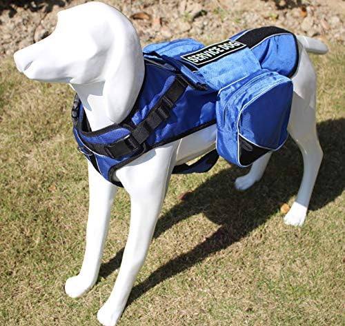 Serijoars Dog Vest Harnesses with Saddlebag Backpack for Camping &amp; Travel - Reflective Hound Hiking Backpack Saddle Bag - Lightweight Vest Harness for Medium &amp; Large Dogs (Blue, M)