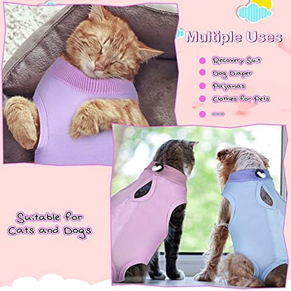 Nuanchu 3 Pieces Cat Recovery Suit Kitten Recovery Suit E-Collar Alternative for Cats and Dogs Abdominal Skin Anti Licking Pajama Clothes Sets(Solid Pattern,Large)