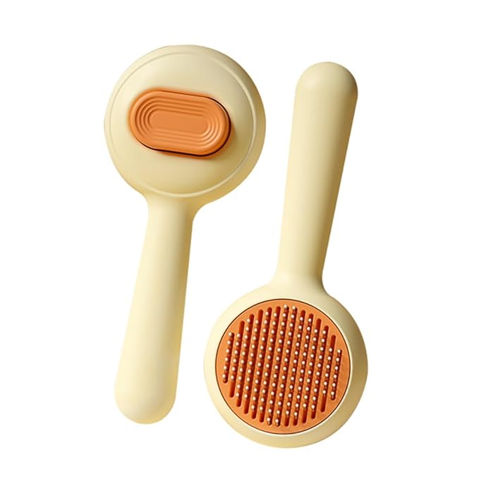 Pet Grooming Brush for Cats &amp; Dogs –Cat Brushes for Indoor Cats, Cat Grooming Supplies –With Massage Function for Short &amp; Long Hair, Removes Loose Fur &amp; Undercoat – Self-Cleaning Slicker Brush (Beige)