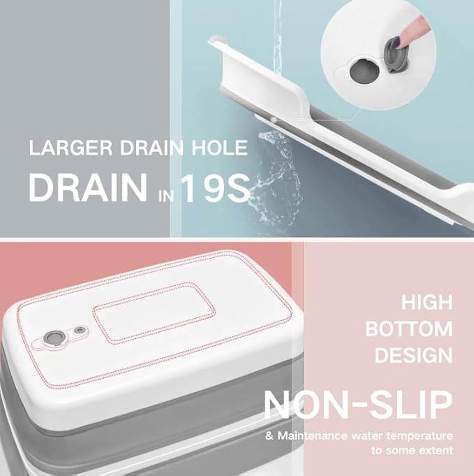 Collapsible Pet Bathtub with Water Drain Plug, Foldable Bathtub for Puppy Small Dogs Cats, Portable &amp; Space Saving Design, BPA Free, Grey