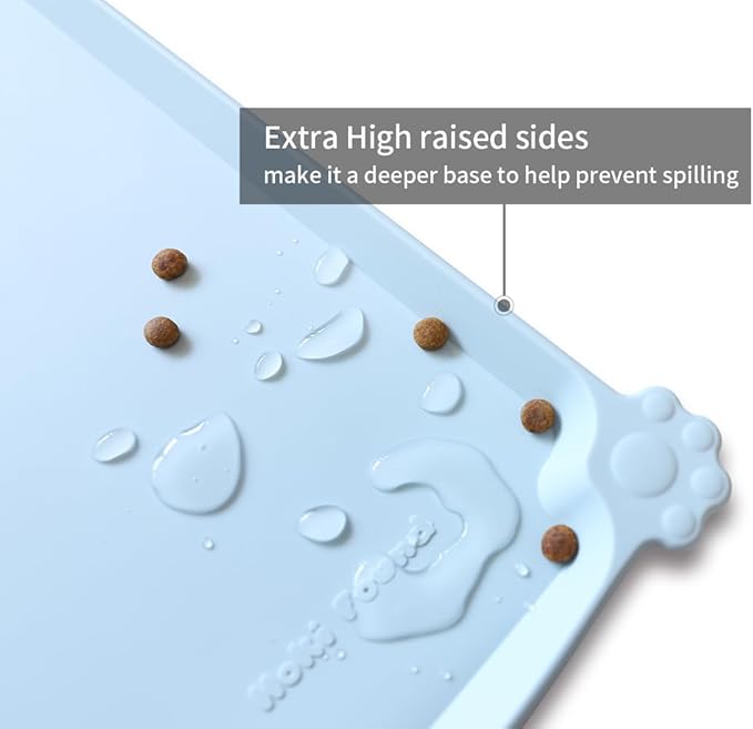 Hoki Found Silicone Pet Food Mats - Non Slip Bowl Placemats for Dogs &amp; Cats - Waterproof, Suitable for Carpet - Frost