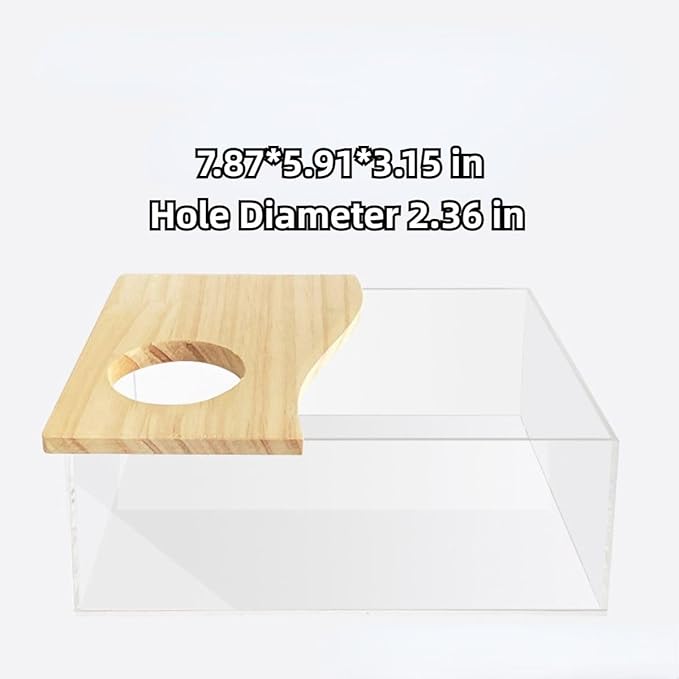 Hamster Sand Bath Box Container, Small Pet Sandbox Lid Design Take Bath Wooden Sandbox Dust Bath, Transparent Bathroom &amp; Digging Box Acrylic Syrian Hamster Litter Box Small Animal Accessories (C)