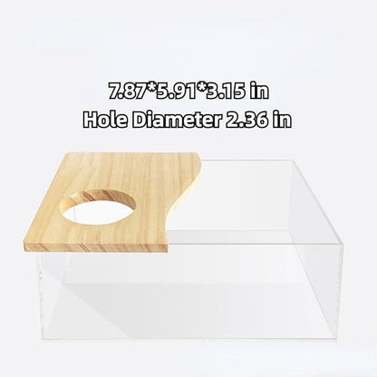 Hamster Sand Bath Box Container, Small Pet Sandbox Lid Design Take Bath Wooden Sandbox Dust Bath, Transparent Bathroom &amp; Digging Box Acrylic Syrian Hamster Litter Box Small Animal Accessories (C)