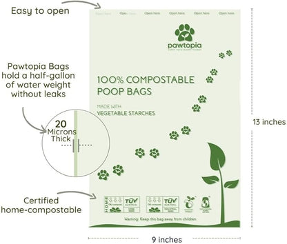 Certified Home Compostable Dog Poop Bags (60) + Pink Poop Bag Carrier, Biodegradable Poop Bags, Cat Litter, Vegetable Starches, Leakproof Dog Waste Bags, Easy to Open