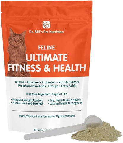 Dr. Bill’s Feline Ultimate Fitness &amp; Health | Cat Multivitamin Powder - Daily Supplement | Weight Control, Joint, Brain, Heart &amp; Immune Support | Omega 3s, Collagen, B Vitamins, Taurine, Amino Acids