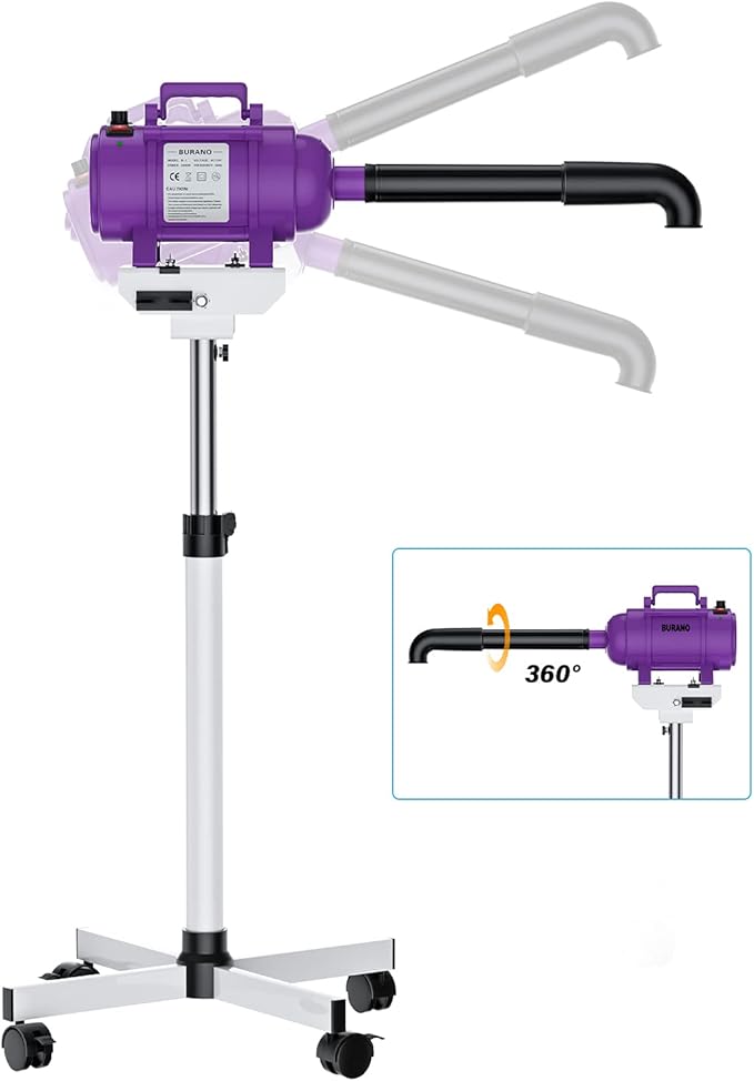 Burano Dog Dryer Stand, 4.3HP Variable Air Speed &amp; Heat Pet Dryer with Stand, High Velocity Dog Pet Stand Grooming Dryer, Fluffy Dry