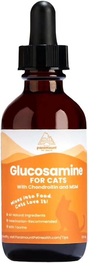100% Natural Liquid Glucosamine Chondroitin with MSM for Cats, Hip &amp; Joint Supplement for Senior Felines, Arthritis Support &amp; Mobility Booster Glucosamine Drops, 2 Oz