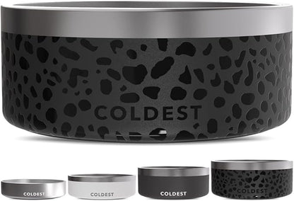 Coldest Dog Bowl - Anti Rust Metal, Non Slip, 3 Layers Insulated Stainless Steel Dog Bowls - Spill Proof &amp; Heavy Duty - Water Bowl for Dogs, Cats &amp; Pets, Dish Washer Safe (100 oz, Black Leopard)