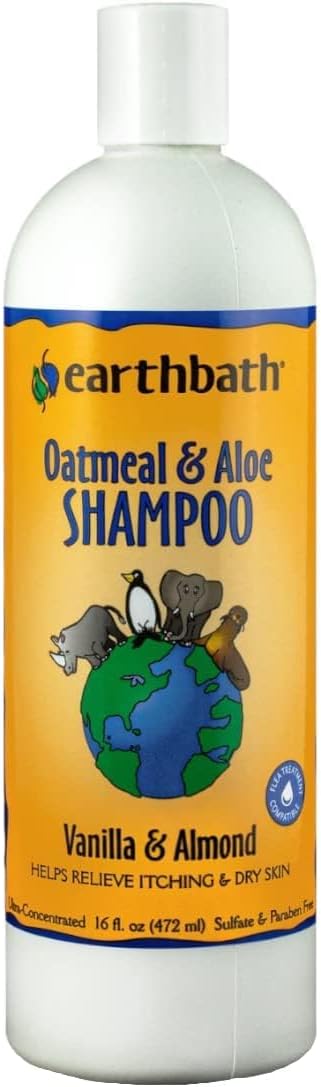 earthbath, Oatmeal &amp; Aloe Dog Shampoo - Oatmeal Shampoo for Dogs, Itchy, Dry Skin Relief, Dog Wash, Made in USA, Cruelty Free Pet Shampoos - Vanilla &amp; Almond, 16 Oz (1 Pack)