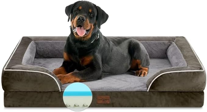 Comfort Expression Orthopedic Dog Beds for Extra Large Dogs, Memory Foam Dog Beds Jumbo Breed, Waterproof Dogs Beds with Bolster &amp; Removable Cover(Olive Green)