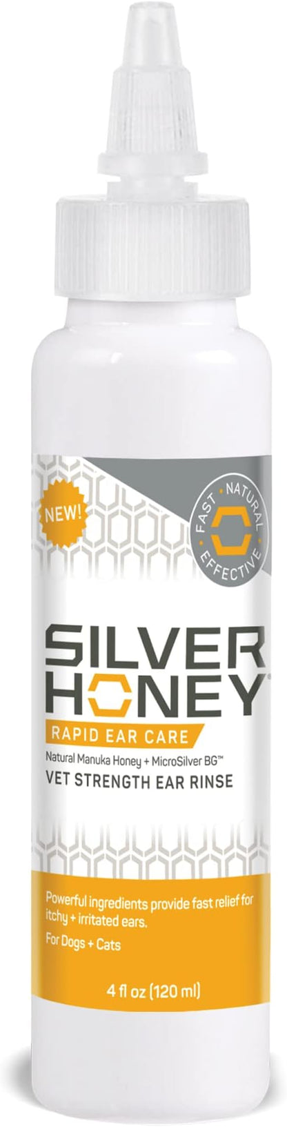 Absorbine Silver Honey Rapid Ear Care Vet Strength Ear Rinse, 4oz, Manuka Honey &amp; MicroSilver BG, Safe for Dogs &amp; Cats