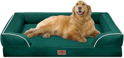 Comfort Expression XL Orthopedic Dog Beds, Waterproof Extra Large Dog Beds with Bolster, Washable Pet Sofa Couch with Removable Cover &amp; Non-Slip Bottom(X-Large,Emerald)
