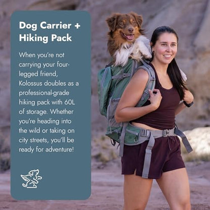 K9 Sport Sack Kolossus - XXL, Black - The Big Dog Backpack - Ideal for Dogs 26-29” Long - Fully Adjustable Pet Carrier - Doubles as a Professional-Grade 60L Hiking Pack
