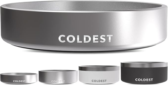 Coldest Dog Bowl - Anti Rust Metal, Non Slip, 3 Layers Insulated Stainless Steel Dog Bowls - Spill Proof &amp; Heavy Duty - Water Bowl for Dogs, Cats, Dish Washer Safe (21 oz, Polished Stainless Steel)