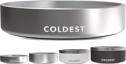 Coldest Dog Bowl - Anti Rust Metal, Non Slip, 3 Layers Insulated Stainless Steel Dog Bowls - Spill Proof &amp; Heavy Duty - Water Bowl for Dogs, Cats, Dish Washer Safe (21 oz, Polished Stainless Steel)