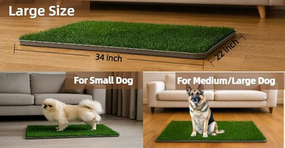 Dog Grass Pad with Tray, 34"x22" Silicone Base Washable Reusable Pee Pad &amp; Grass Pad - Non-Slip, Easy-Clean Indoor Outdoor Dog Potty Toilet (34" x 22")