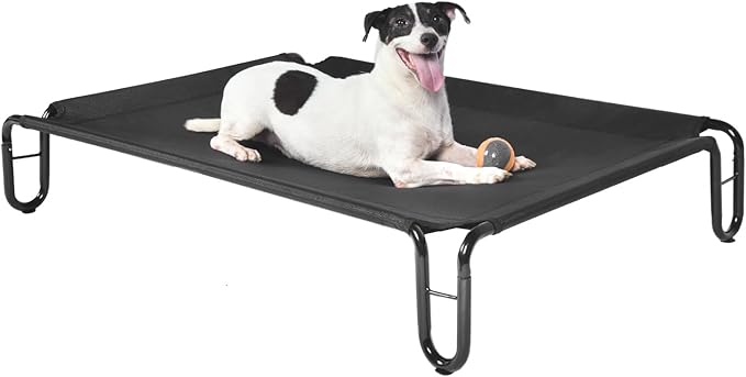 pettycare Outdoor Elevated Dog Bed Cot, Raised Dog Cots Beds, No Screws, Stable Frame &amp; Durable Supportive Teslin Recyclable Mesh, Breathable, Indoor and Outside Pet Beds, Fits up to 40 lbs