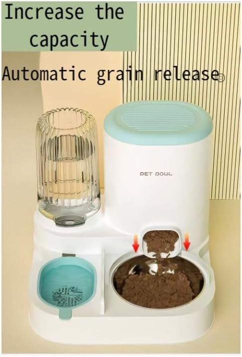 Automatic Cat Feeder &amp; Water Dispenser - Dual Container for Dry/Wet Food, Two-in-One Upgraded Gravity Feeder and Water Dispenser Combo Set for Cats and Dogs. (Grey)