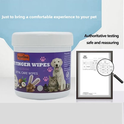 Pet Teeth Cleaning Finger Wet Wipes for Dogs and Cats Easy Oral Care Ear Eye Soft Disposable Wipe Dog Cat Toothbrush Cleaner Safe Non-Irritating Grooming Kit Care 60 Counts