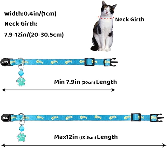 Personalized Breakaway Cat Collars Glow-in-The-Dark with ID Tag, Bell - Safety Quick - Release, Customizable for Female Male Kittens &amp; Cats (Blue)