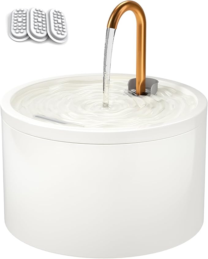 DOOOB Ceramic Cat Water Fountain, 2.1L/71oz Ceramic Cat Fountain, Automatic Ceramic Water Fountain for Cats, Pet Water Fountain with Ultra-Quiet Pump and 3 Filters &amp; 3 Sponges (White)