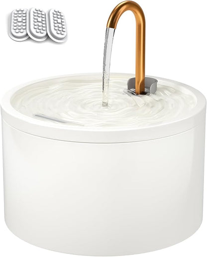 DOOOB Ceramic Cat Water Fountain, 2.1L/71oz Ceramic Cat Fountain, Automatic Ceramic Water Fountain for Cats, Pet Water Fountain with Ultra-Quiet Pump and 3 Filters &amp; 3 Sponges (White)