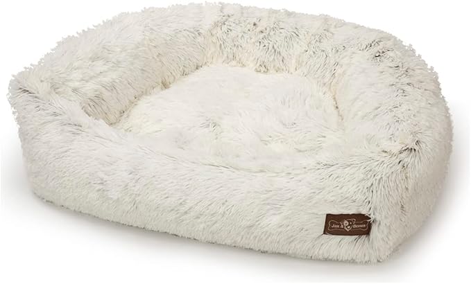Jax &amp; Bones Dog Napper - Machine Washable Shag Bed for Dogs - Extra Heavy Duty Bolstered Sides - Small White Dog Mat | 24 x 21 Inches