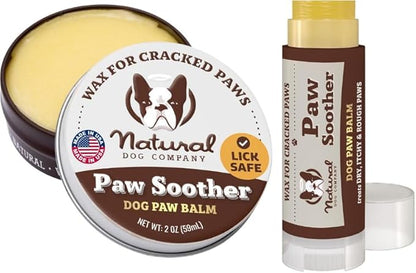 Natural Dog Company Paw Soother Balm Bundle, (1) 2 oz. Tin &amp; (1) Travel Stick, Dog Paw Cream and Lotion, Moisturizes &amp; Soothes Irritated Paws &amp; Elbows, Protects from Cracks &amp; Wounds