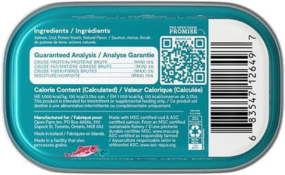 Open Farm, Canned Cat Food Topper, Silky Mousse Made with 95% Responsibly Sourced Icelandic Fish, Grain &amp; Legume Free, Salmon &amp; Cod Recipe, 3.17oz Cans (Pack of 17)