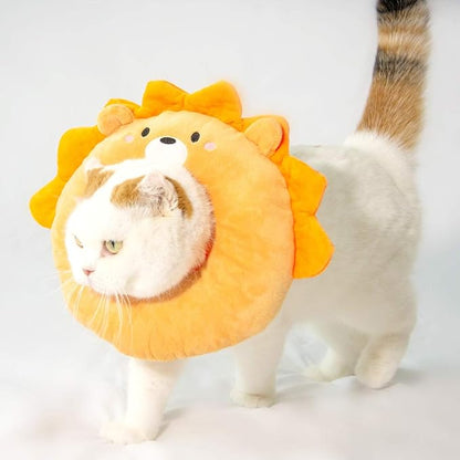 Adjustable Cat Recovery Collar Soft,Cute Pet E-Collar Neck Cone After Surgery Wound Healing Protective Cone Fit for Kitties, Small Dogs(ELC05-lion-m)