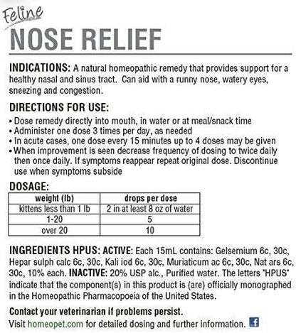 HomeoPet Feline Nose Relief, Safe and Natural Nasal and Sinus Medicine for Cats, Natural Pet Medicine, 15 Milliliters- Pack of 2